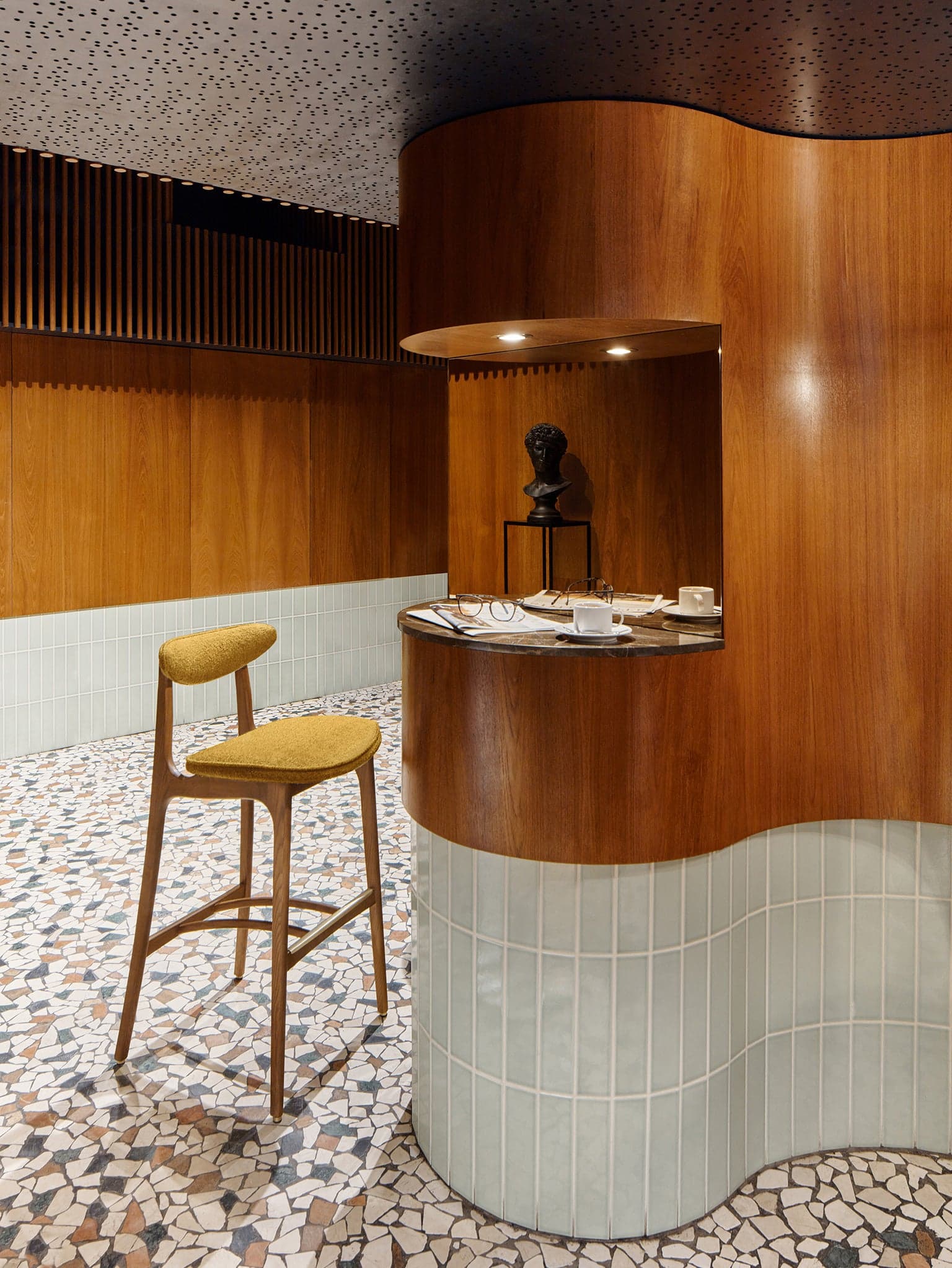 Krzesło barowe 200-190 M/75 Boucle Mustard, jesion 03 Dark, 366 Concept - 64540