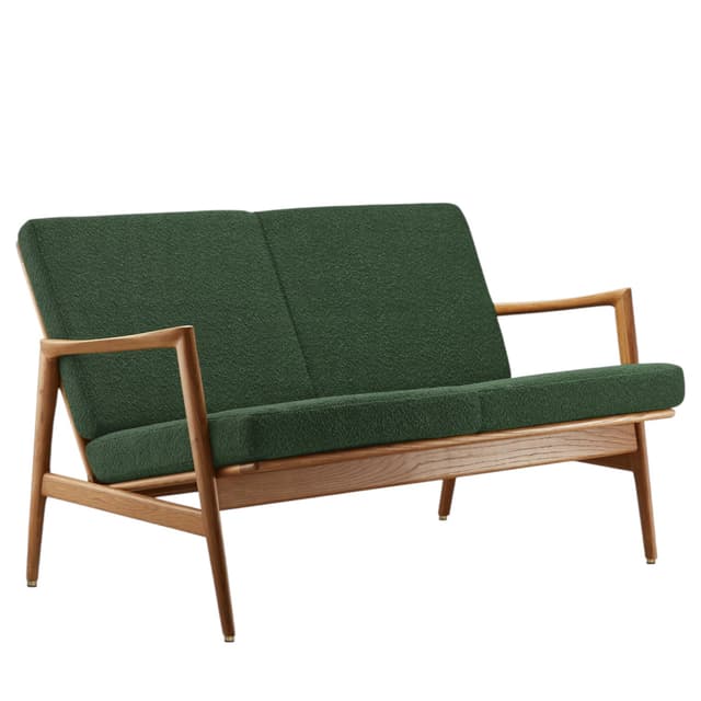 Stefan two-seater sofa 126x80x75 cm boucle bottle green oak, mid-century modern, no brand - DIMENSION