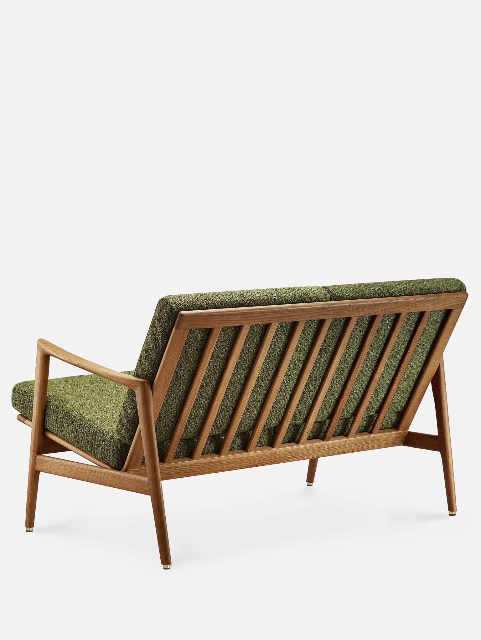 Stefan two-seater sofa 126x80x75 cm olive boucle fabric, oak, no designer - 64783