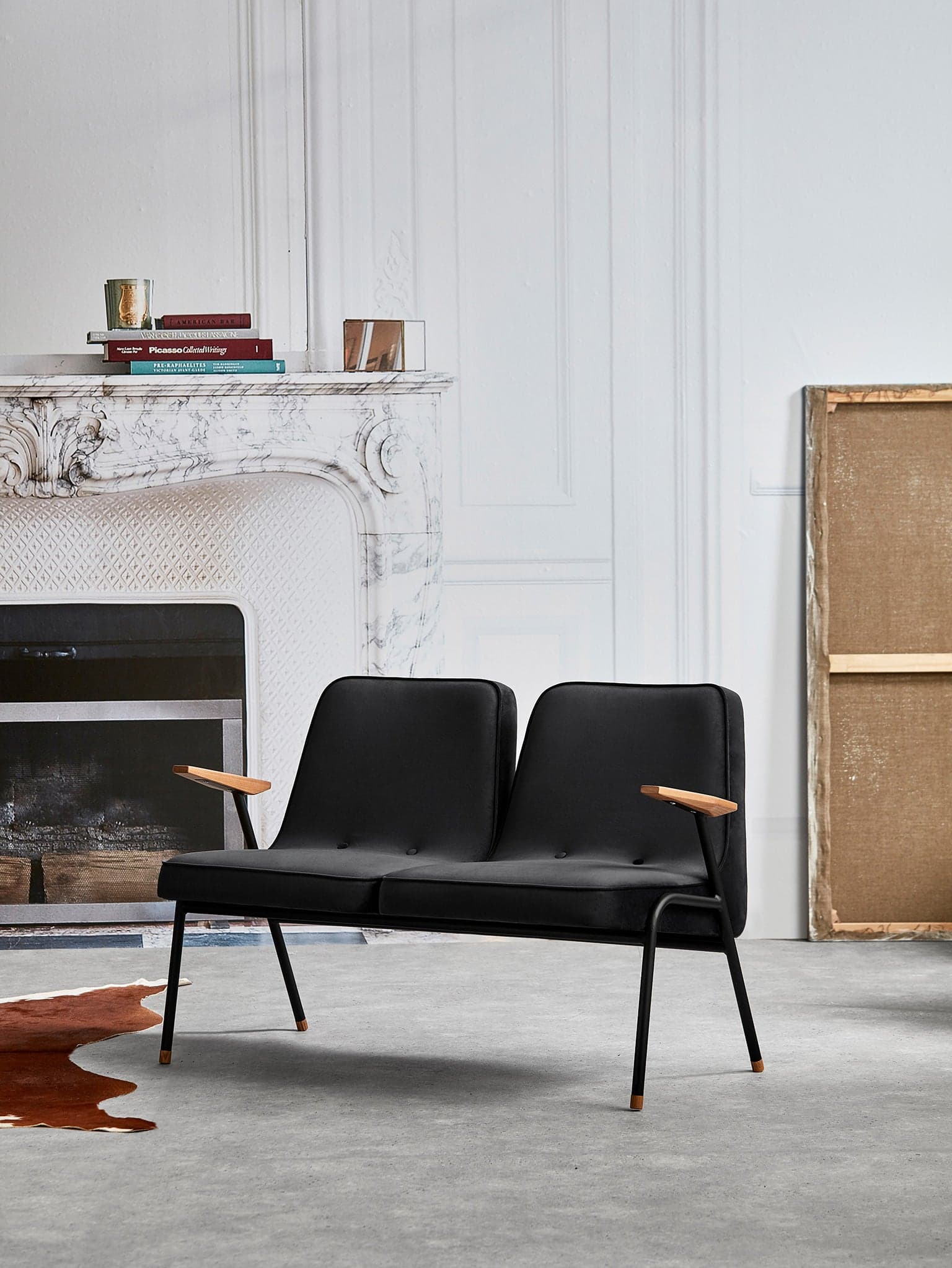 Sofa dwuosobowa 366 Metal Boucle Mustard, stal czarna, 366 Concept - 65352