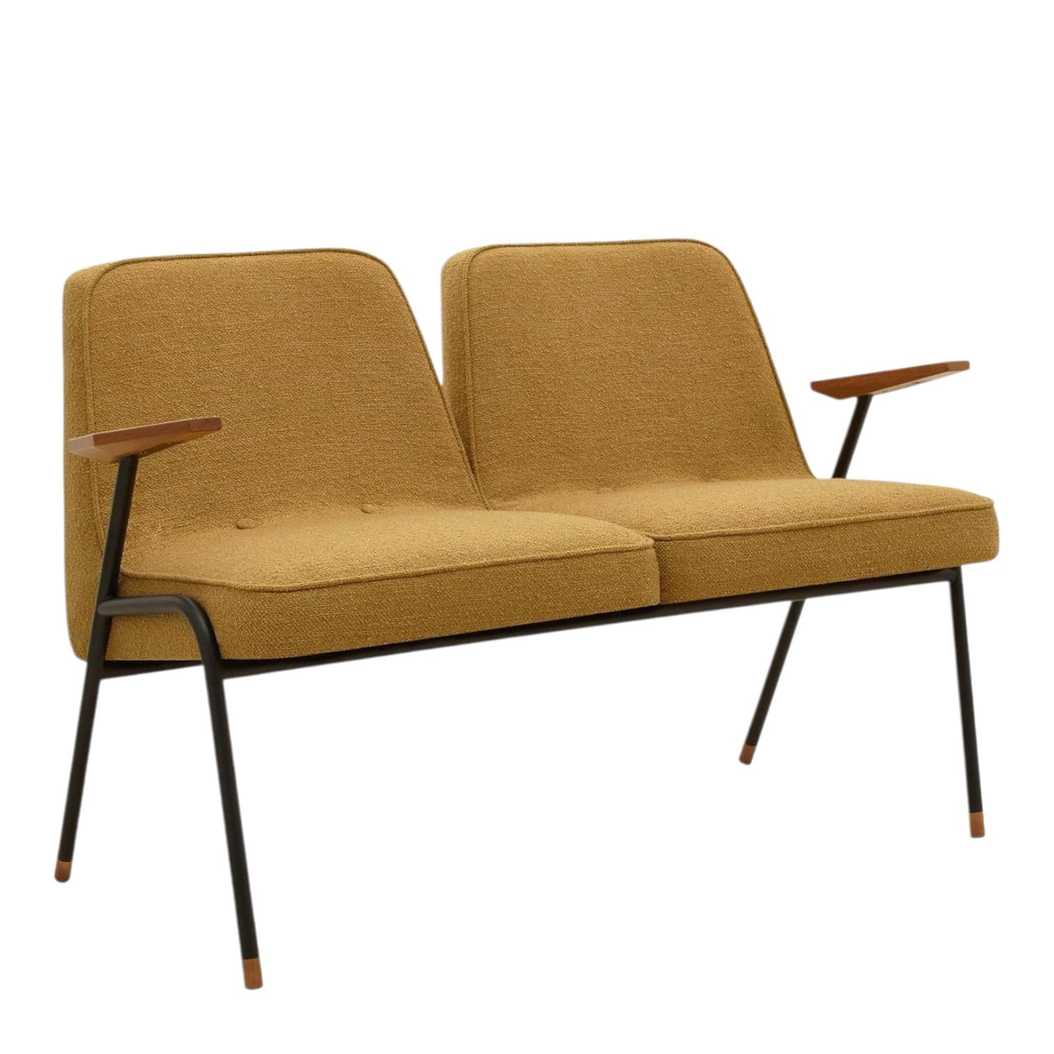 Sofa dwuosobowa 366 Metal Boucle Mustard, stal czarna, 366 Concept