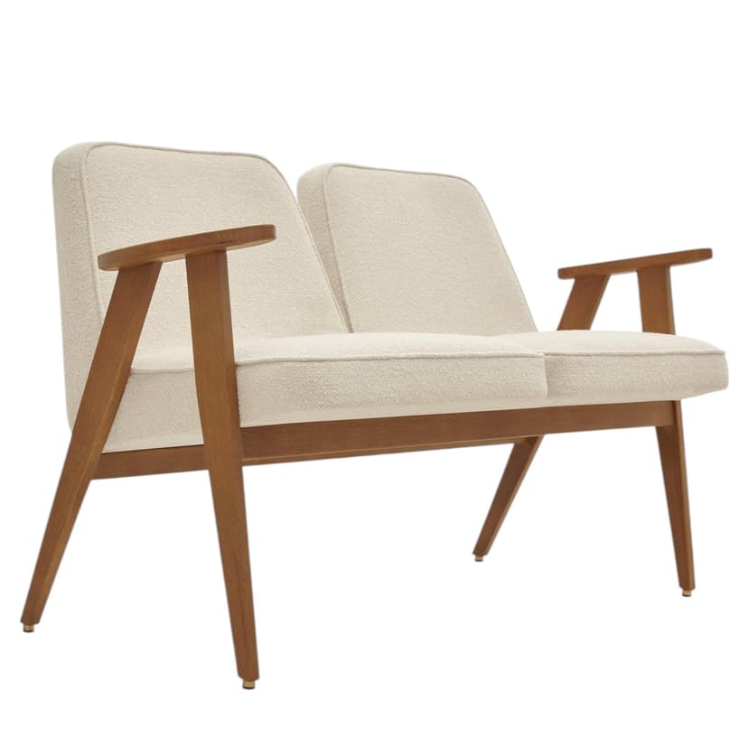 Sofa dwuosobowa 366 Metal, Boucle Creme, dąb 03 Dark, proj. J. Chierowski, 366 Concept
