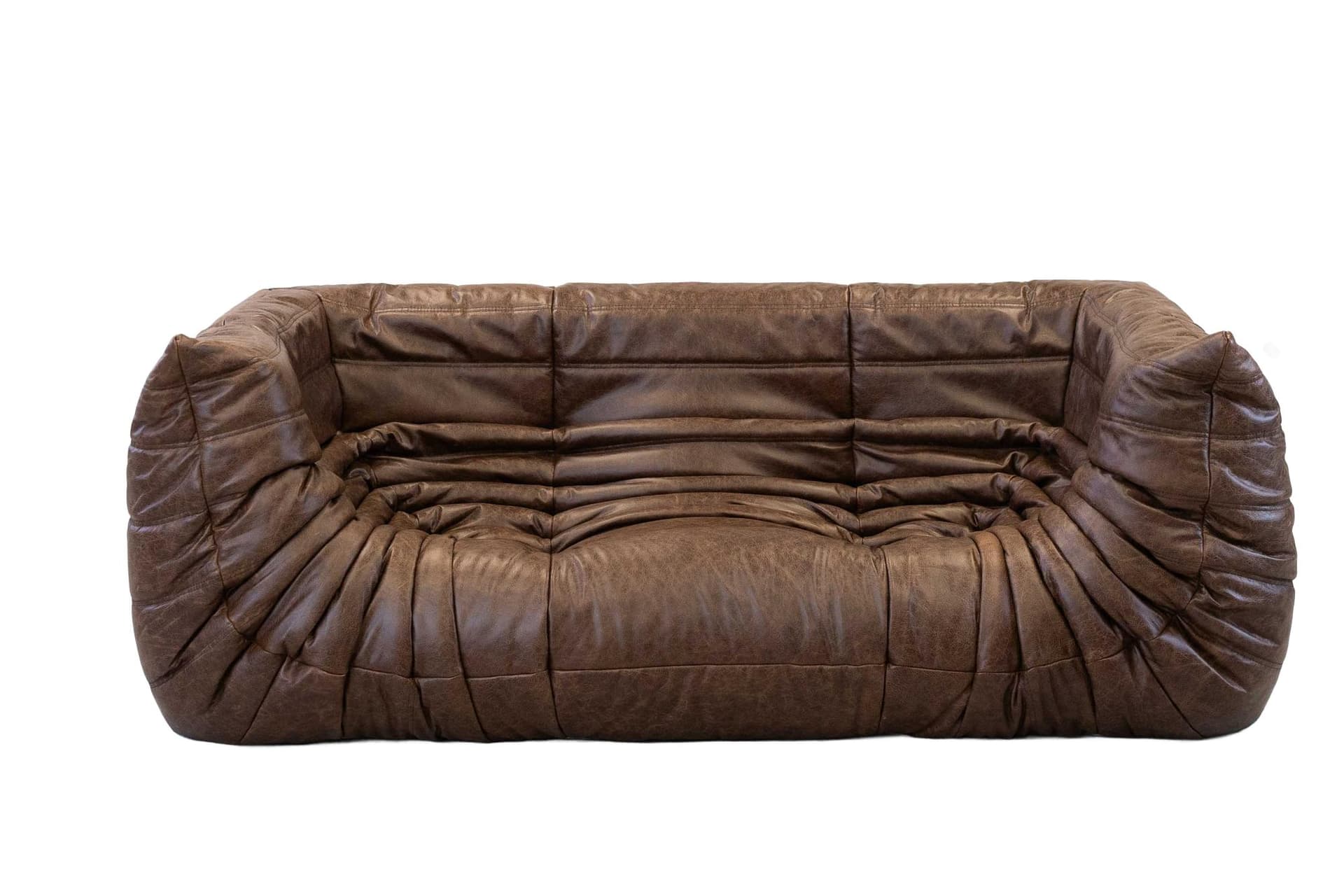 Sofa Togo z podłokietnikami, skóra brązowa kasztanowa