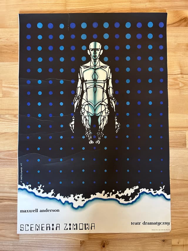 Plakat Sceneria Zimowa, 85x59 cm, papier czarny, aut. R. Cieślewicz, Polska, lata 60. - WYMIARY