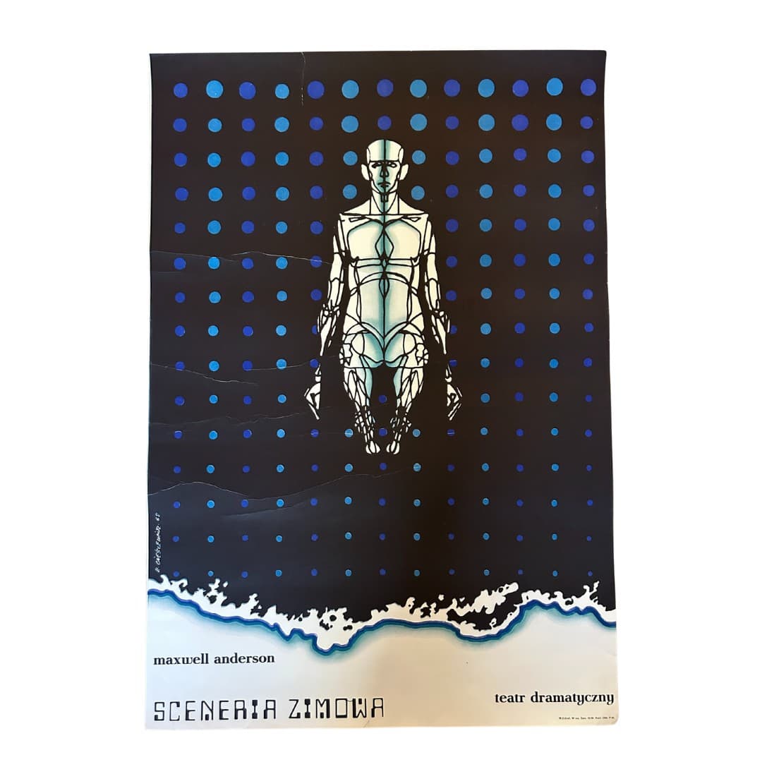 Plakat Sceneria Zimowa, 85x59 cm, papier czarny, aut. R. Cieślewicz, Polska, lata 60. - 65818