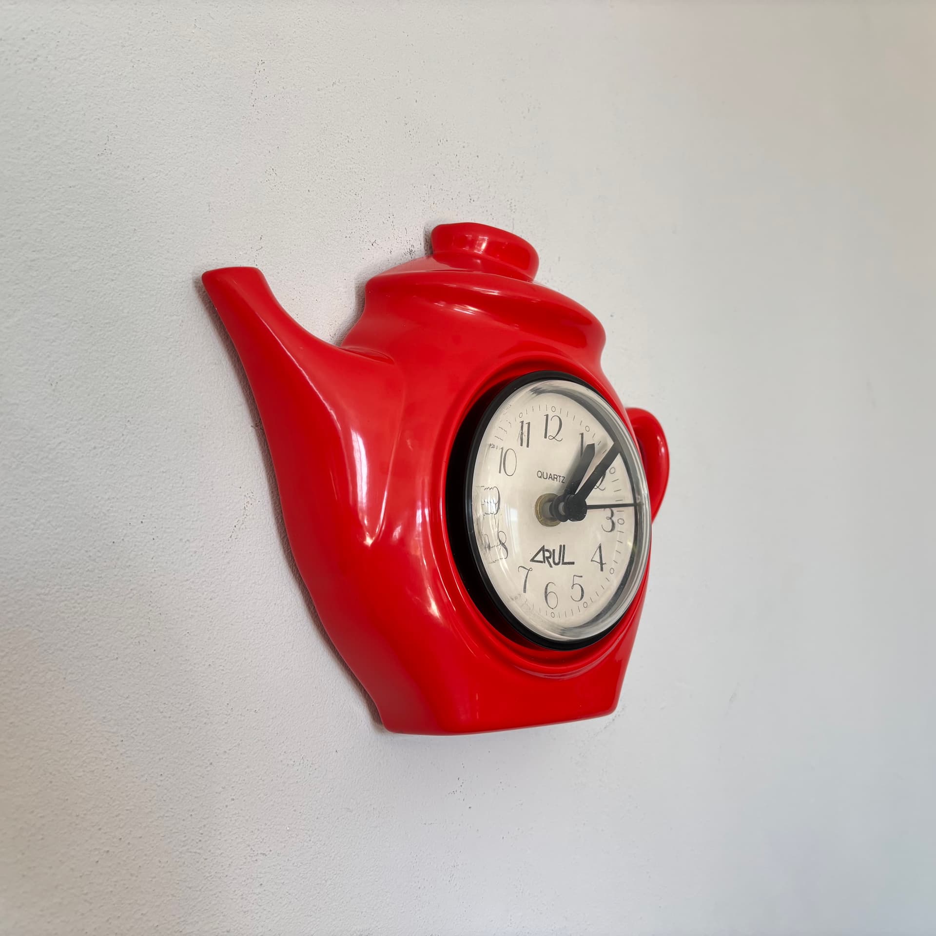 Zegar ścienny kuchenny, czerwony, ceramika, Niemcy, lata 80. - 65831
