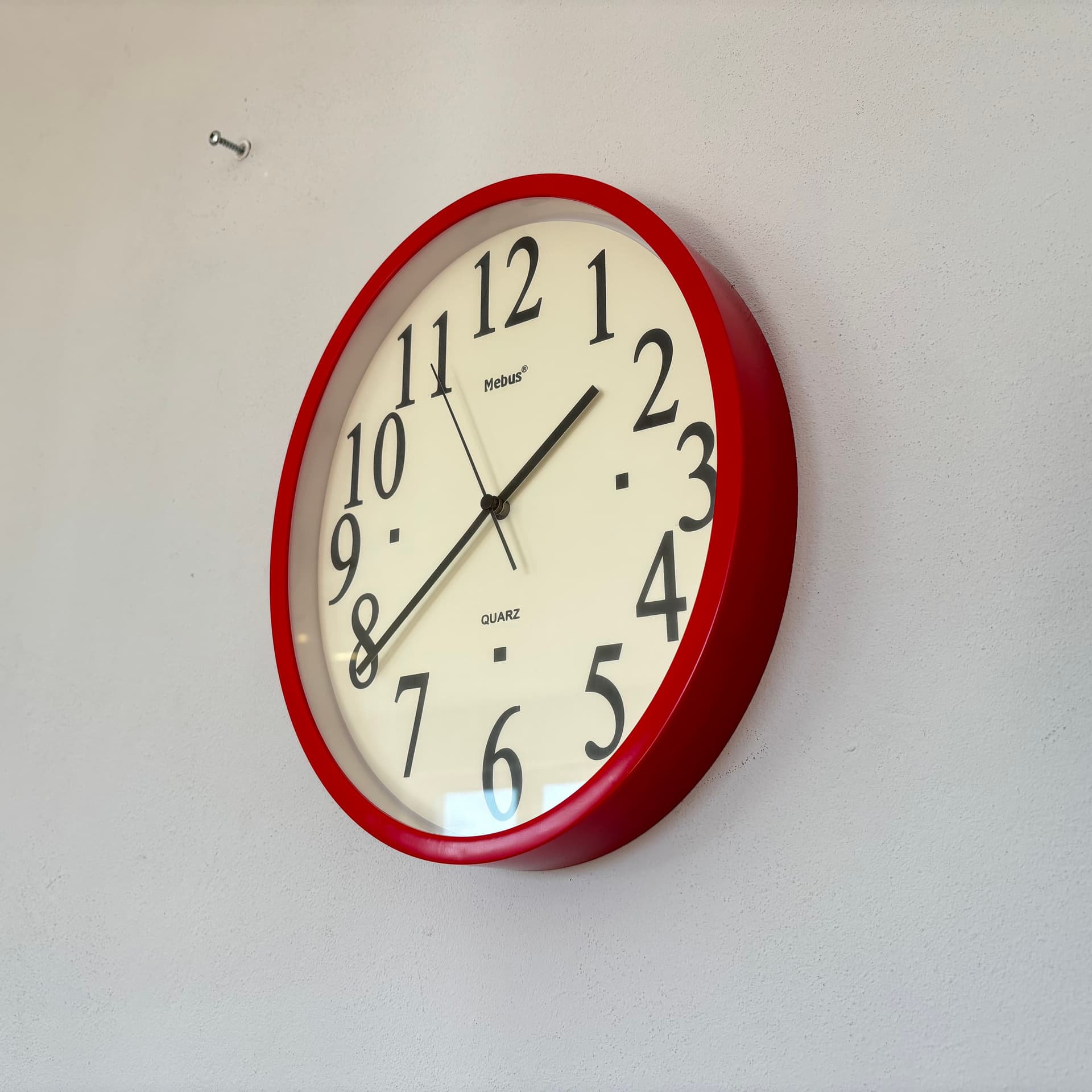 Zegar ścienny, czerwony, tworzywo sztuczne, pleksi, Niemcy, lata 90. - 65847