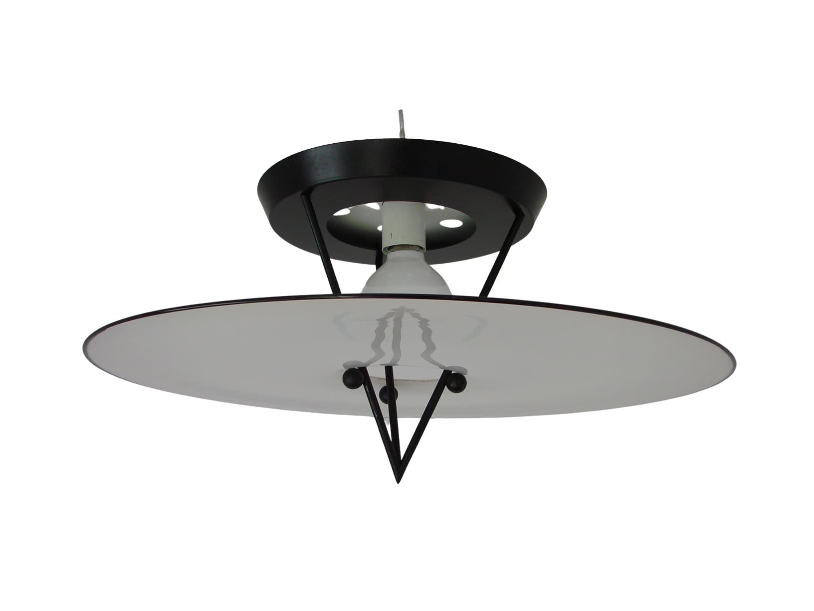 Lampa wisząca Murano, szkło białe, metal czarny, Włochy, lata 80.