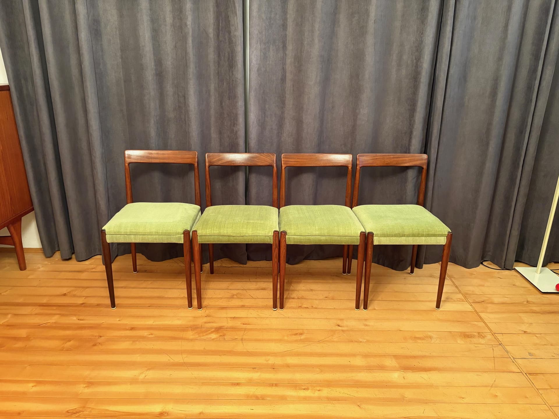 Zestaw czterech krzeseł Lübke, drewno tekowe, zielony, Niemcy, lata 60. - 79566