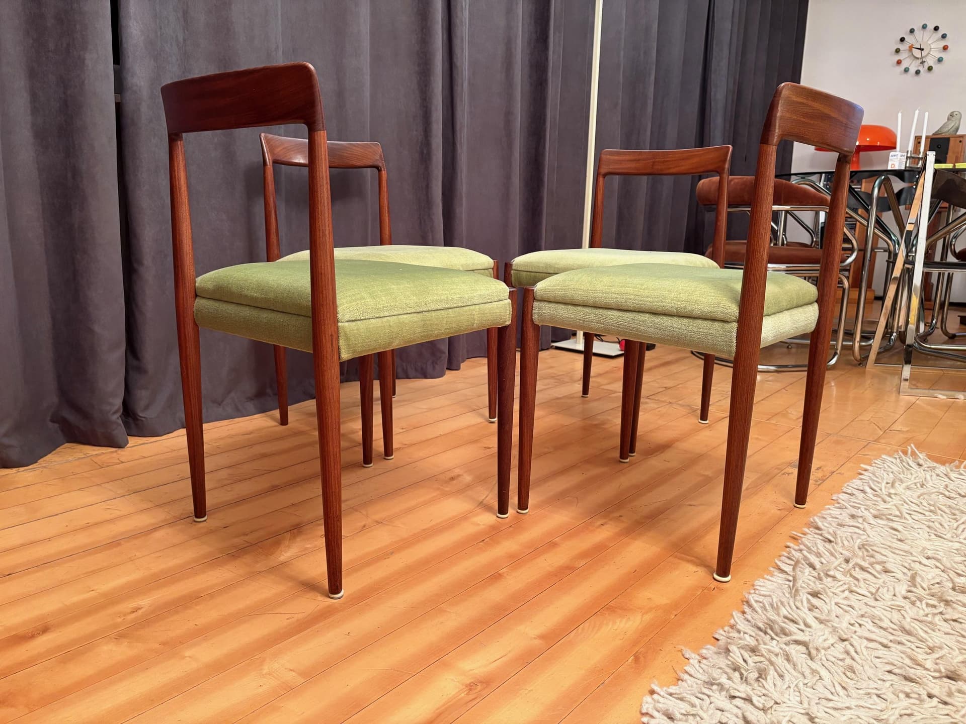 Zestaw czterech krzeseł Lübke, drewno tekowe, zielony, Niemcy, lata 60. - 79560