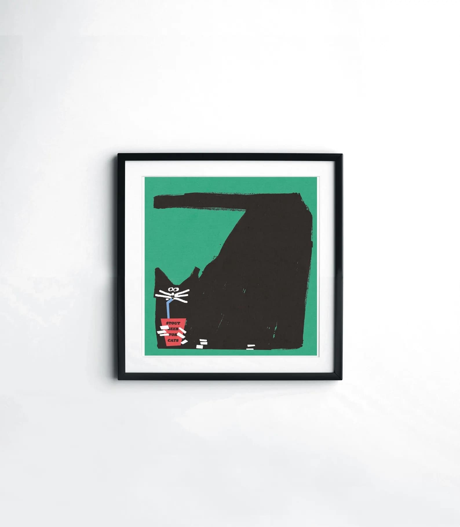 Plakat Czarny kot pijący piwo typu stout przez rurkę, 30x30 cm, aut. J. Zasada, Jakub Zasada - 67129