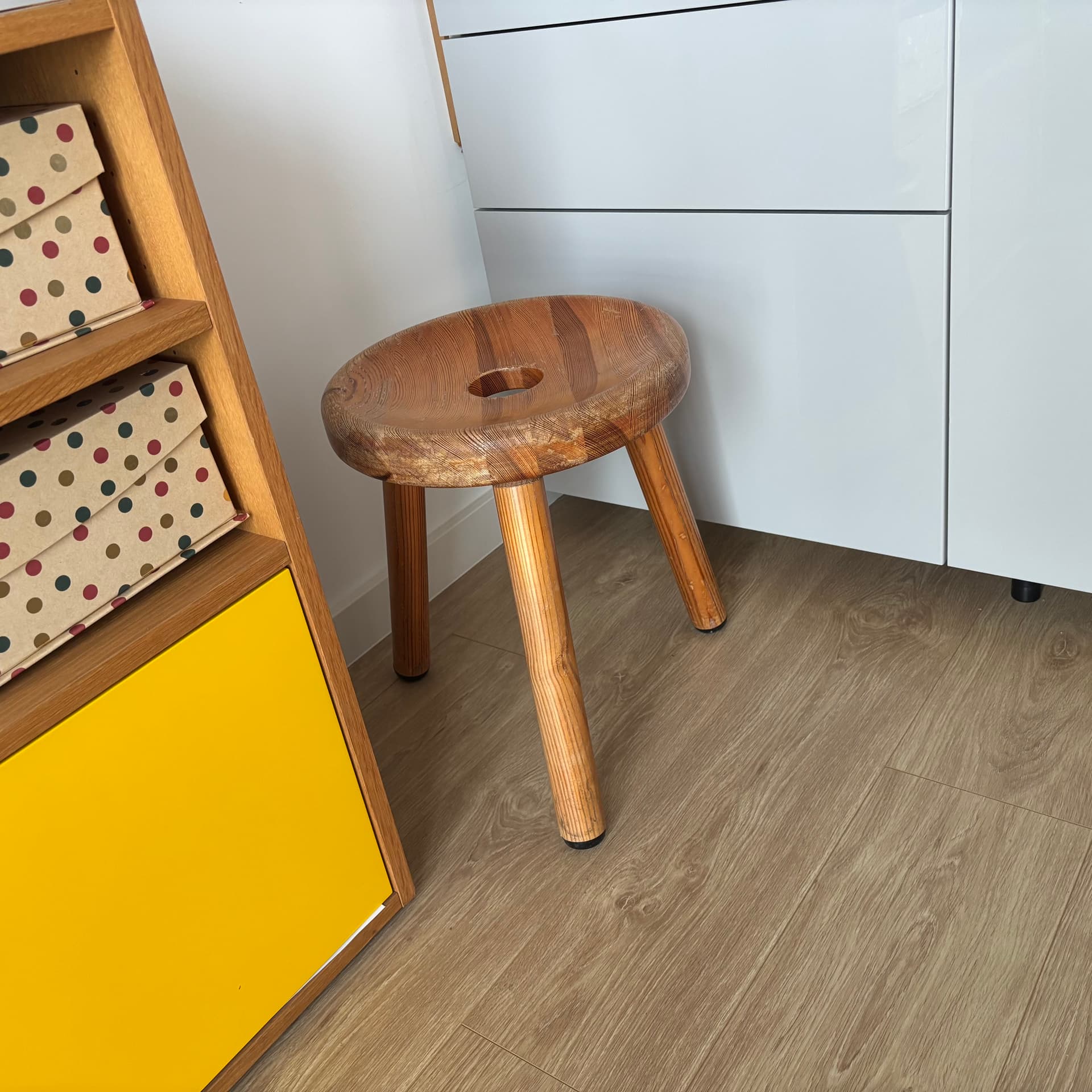 Stołek Sauna G-Palli, sosna jasnobrązowa, proj. B. Gardberg, Finlandia, lata 70. - 66912