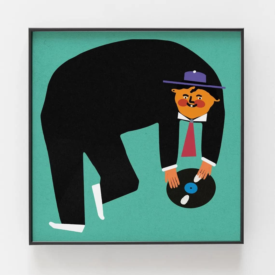 Plakat Człowiek w kapeluszu trzyma płytę, 30x30 cm, aut. J. Zasada, Jakub Zasada - 67535