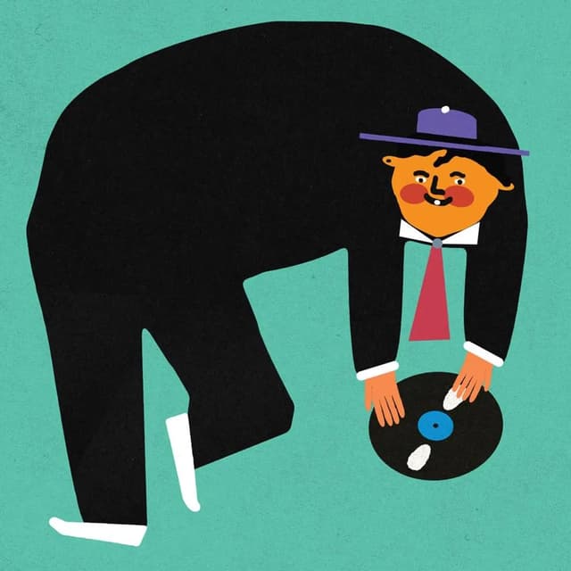 Plakat Człowiek w kapeluszu trzyma płytę, 30x30 cm, aut. J. Zasada, Jakub Zasada - WYMIARY