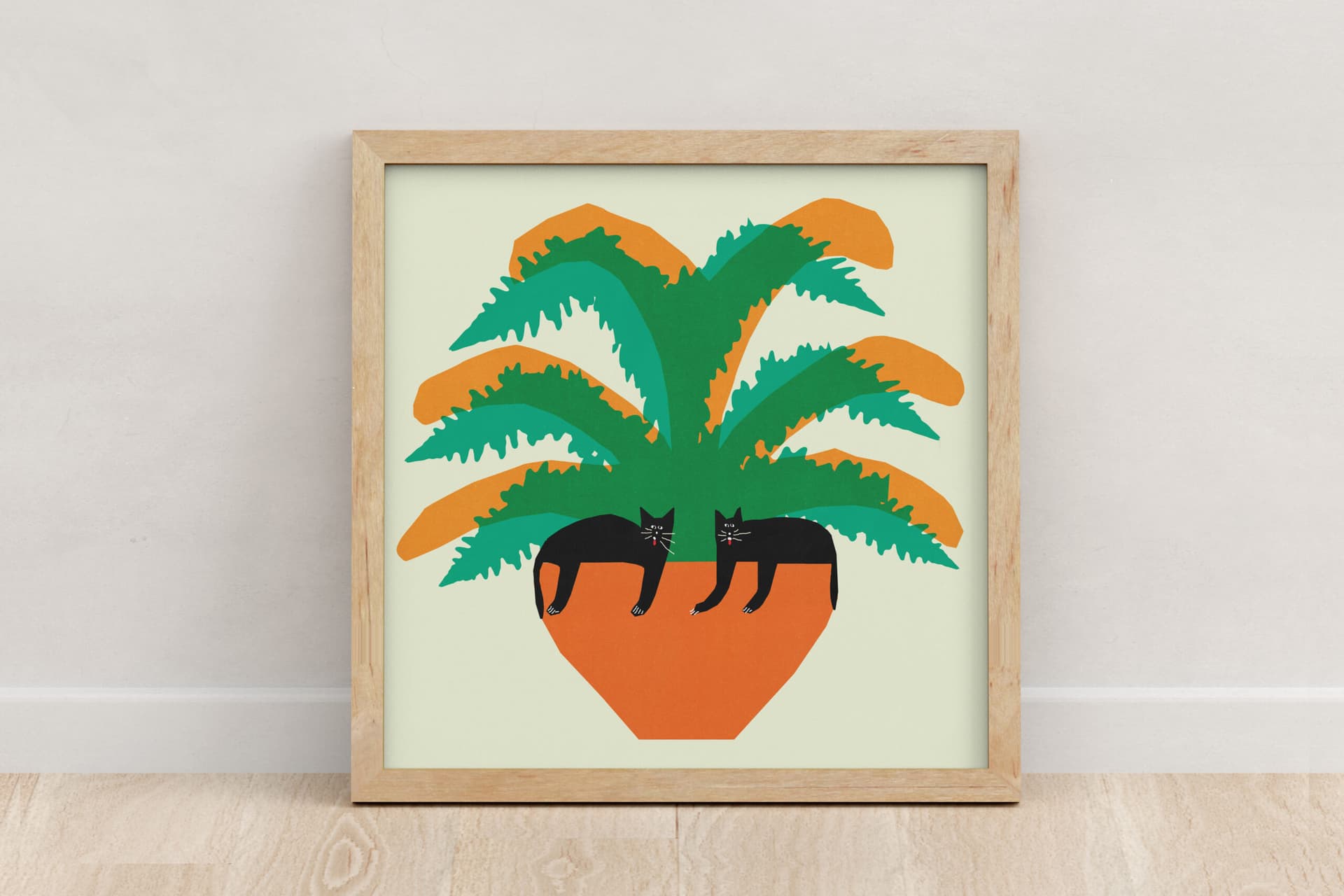 Plakat Koty w paprotce, 30x30 cm, aut. J. Zasada, Jakub Zasada - 67598