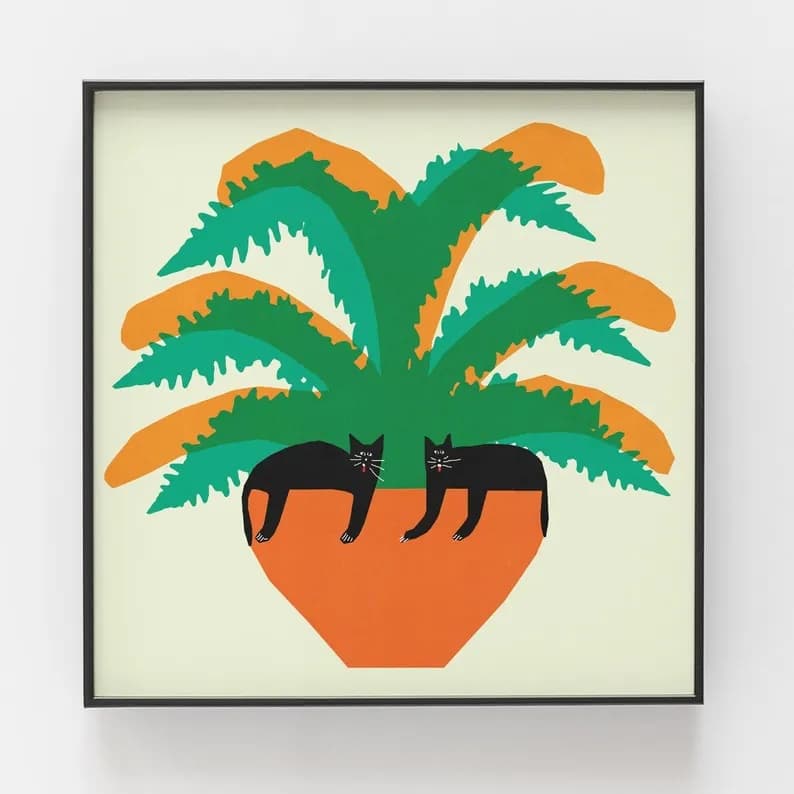 Plakat Koty w paprotce, 30x30 cm, aut. J. Zasada, Jakub Zasada - 67597