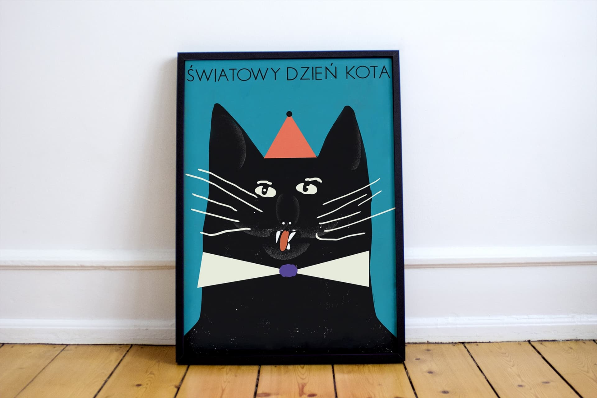 Plakat Światowy dzień kota, kot z 3 zębami, 50x70 cm, aut. J. Zasada, Jakub Zasada - 67766