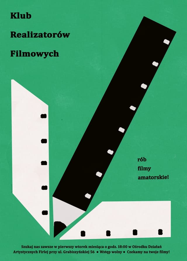 Plakat Klub Realizatorów Filmowych KRF, Kręć filmy amatorskie, 50x70 cm, aut. J. Zasada, Jakub Zasada - WYMIARY