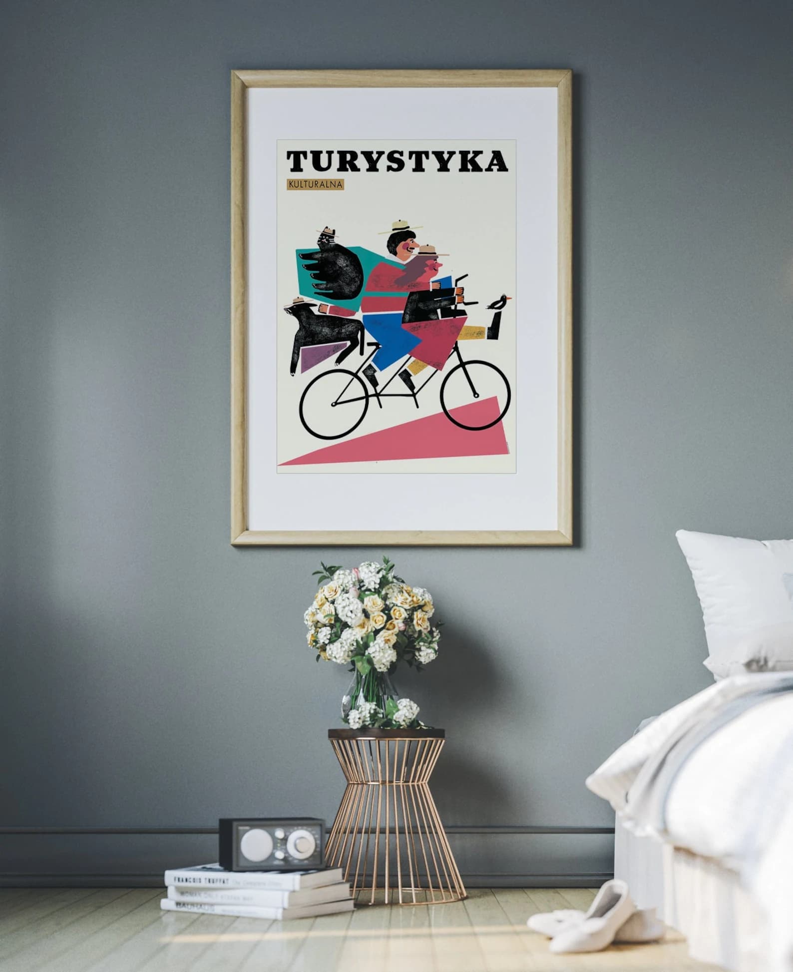 Poster Turystyka kulturalna, ludzie i zwierzęta na rowerze, 50x70 cm, by J. Zasada, Jakub Zasada - 67743