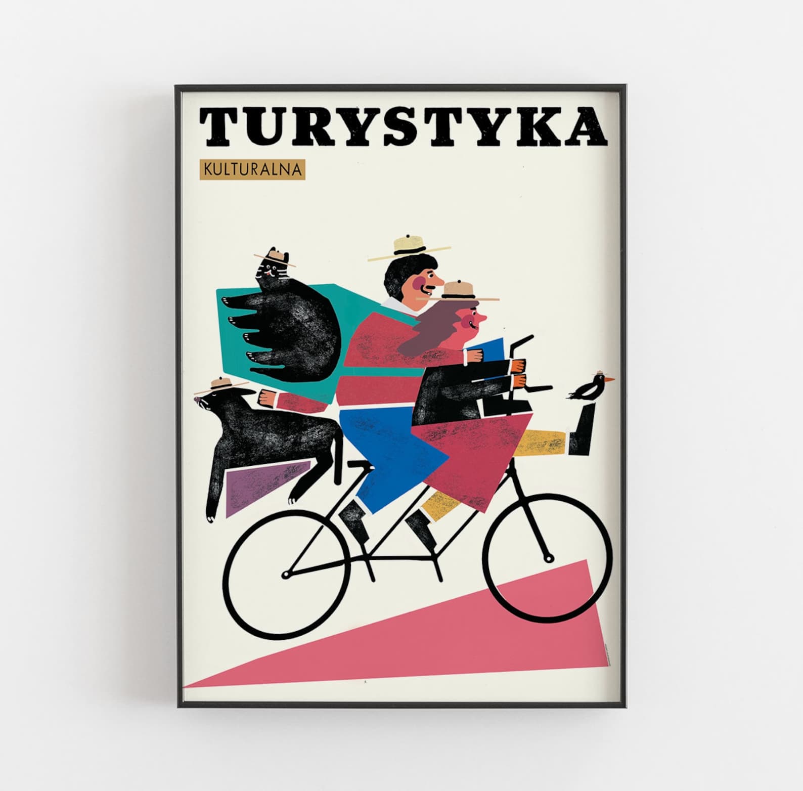 Poster Turystyka kulturalna, ludzie i zwierzęta na rowerze, 50x70 cm, by J. Zasada, Jakub Zasada - 67746
