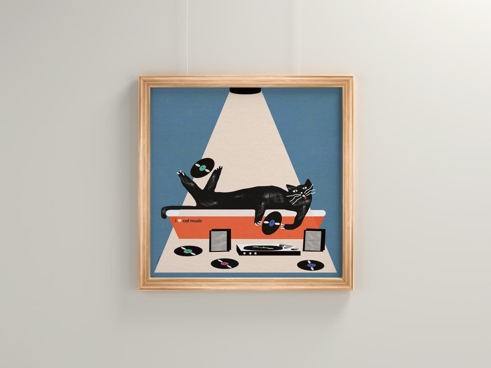 Plakat Kot w kuwecie słucha płyt winylowych, 30x30 cm, aut. J. Zasada, Jakub Zasada - 67725