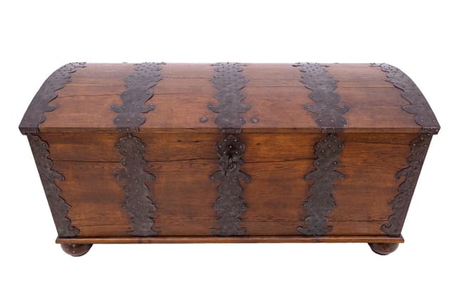 Brązowa drewniana skrzynia, Europa Zachodnia, lata 50. XIX wieku - WYMIARY