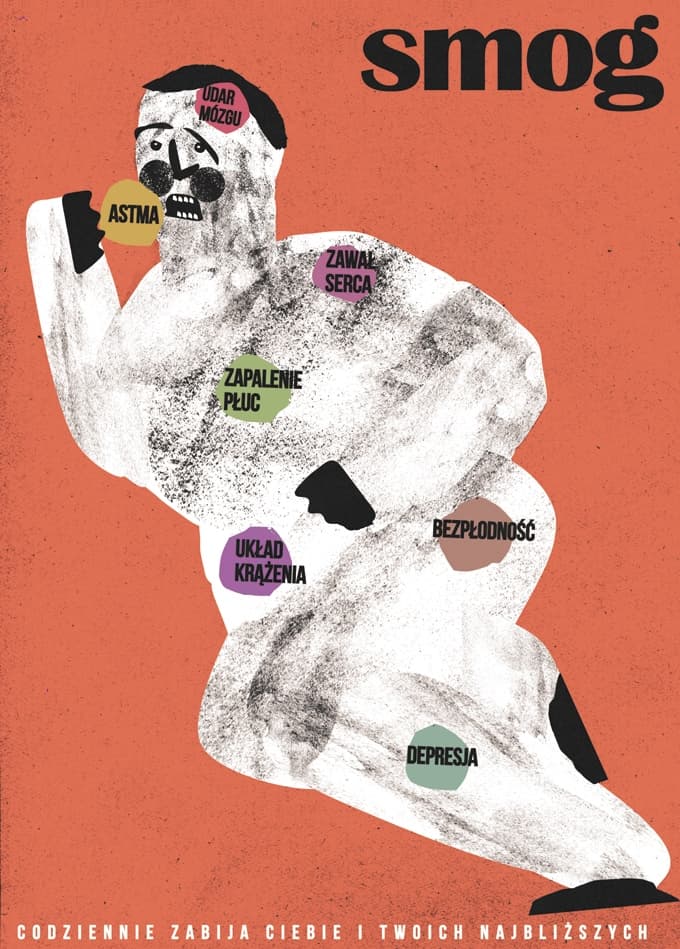 Plakat Smog. Codziennie zabija ciebie i twoich najbliższych, 50x70 cm, aut. J. Zasada, Jakub Zasada