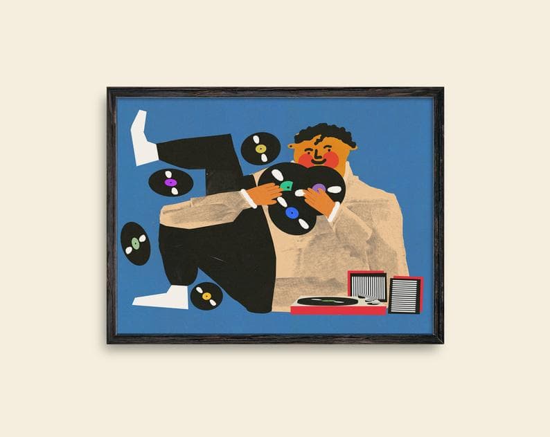 Plakat Chłopak z płytami i gramofonem, 30x40 cm, aut. J. Zasada, Jakub Zasada - 67956