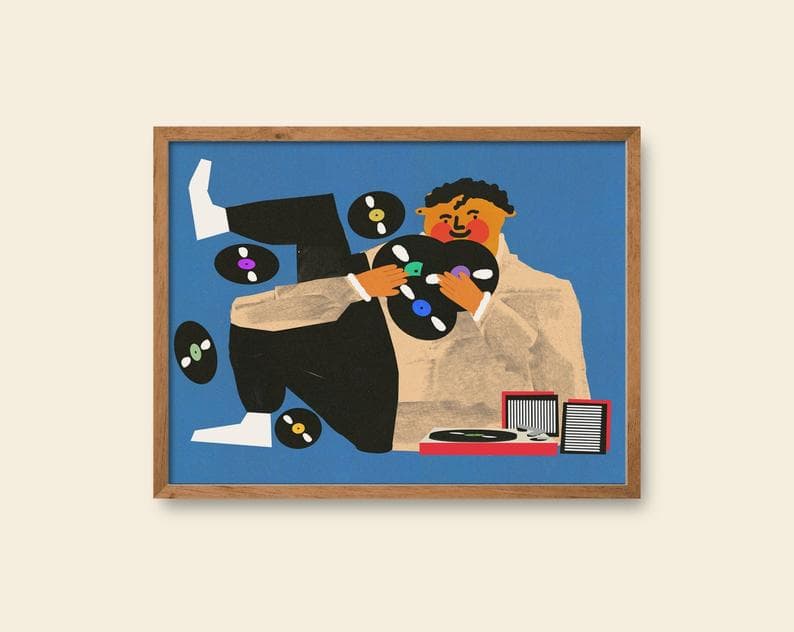 Plakat Chłopak z płytami i gramofonem, 30x40 cm, aut. J. Zasada, Jakub Zasada - 67955