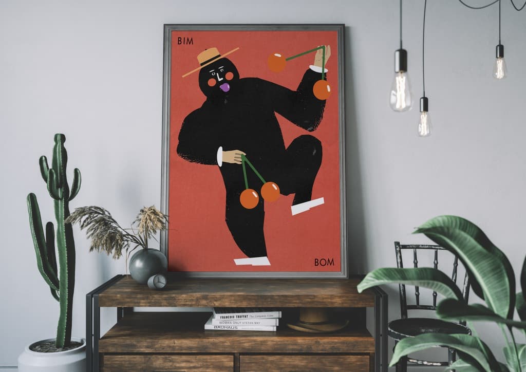 Plakat BIM BOM, tańczący człowiek grający na tiki tiki, 50x70 cm, aut. J. Zasada, Jakub Zasada - 67947