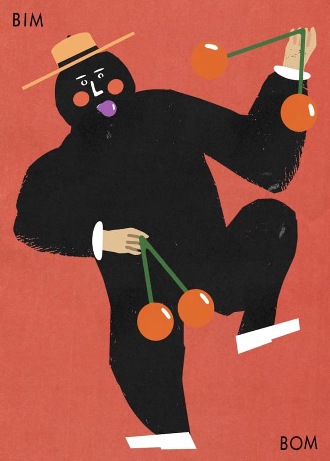 Plakat BIM BOM, tańczący człowiek grający na tiki tiki, 50x70 cm, aut. J. Zasada, Jakub Zasada