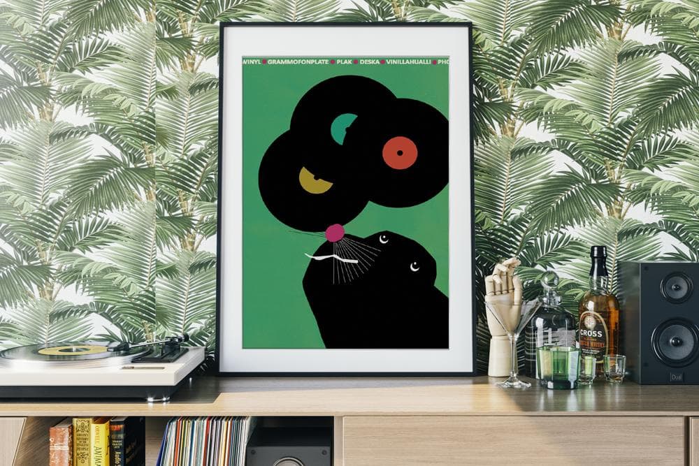 Plakat Foka z płytami winylowymi na nosie, 30x40 cm, aut. J. Zasada, Jakub Zasada - 67943