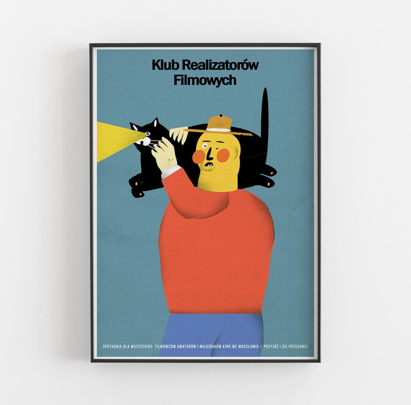 Plakat Klub Realizatorów Filmowych, człowiek z kotem-kamerą, 50x70 cm, aut. J. Zasada, Jakub Zasada - 67913