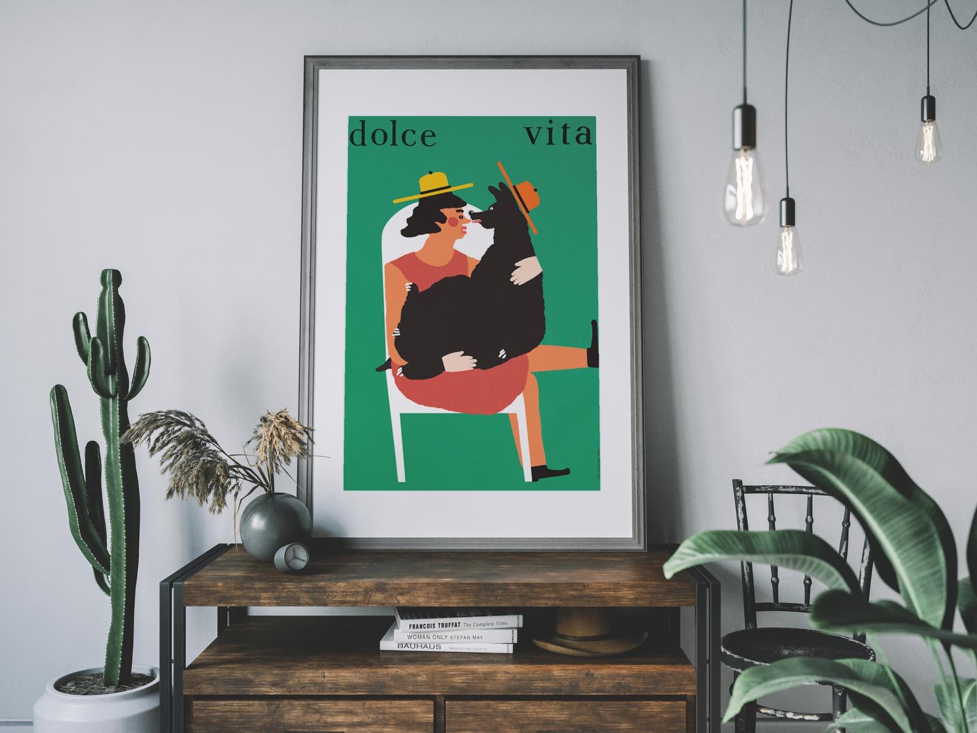 Plakat Dolce vita, dama z pieskiem na fotelu, 30x40cm, aut. J. Zasada, Jakub Zasada - 68125