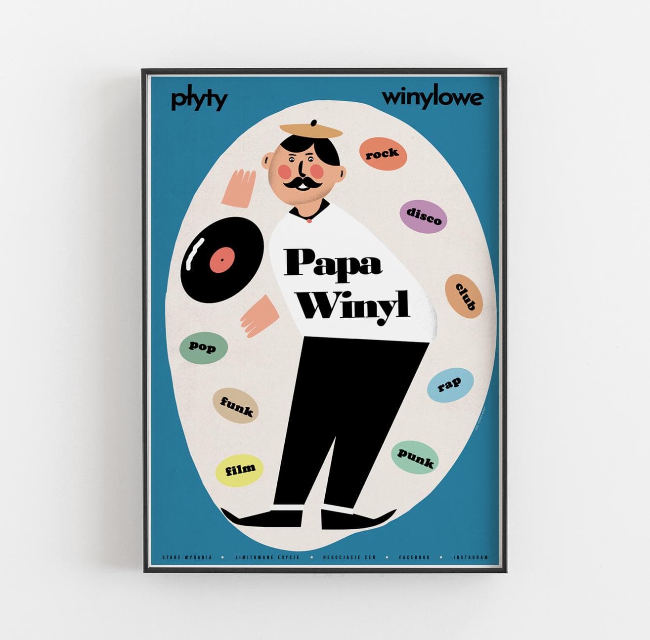 Plakat Papa Winyl, sklep z płytami, 50x70 cm, aut. J. Zasada, Jakub Zasada - 68096