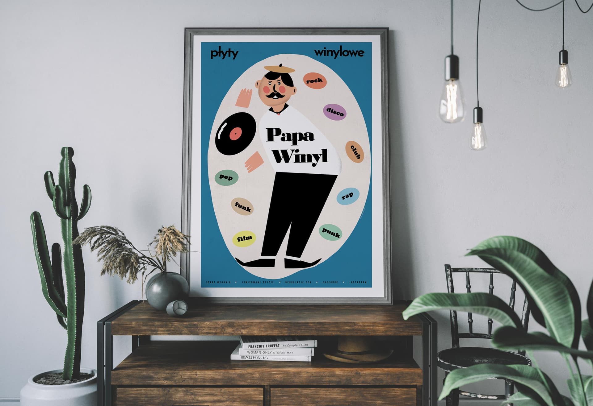 Plakat Papa Winyl, sklep z płytami, 50x70 cm, aut. J. Zasada, Jakub Zasada - 68097