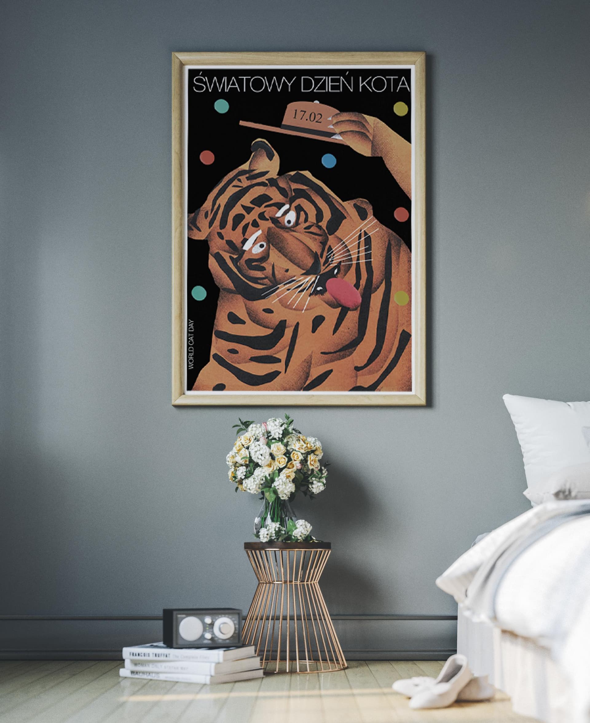 Plakat Światowy Dzień Kota, tygrys w kapeluszu, 30x40 cm, aut. J. Zasada, Jakub Zasada - 68077