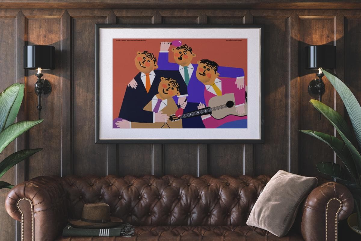 Plakat Wrażliwi muzykanci, męski zespół instrumentalno-wokalny, 50x70 cm, aut. J. Zasada, Jakub Zasada - 68068