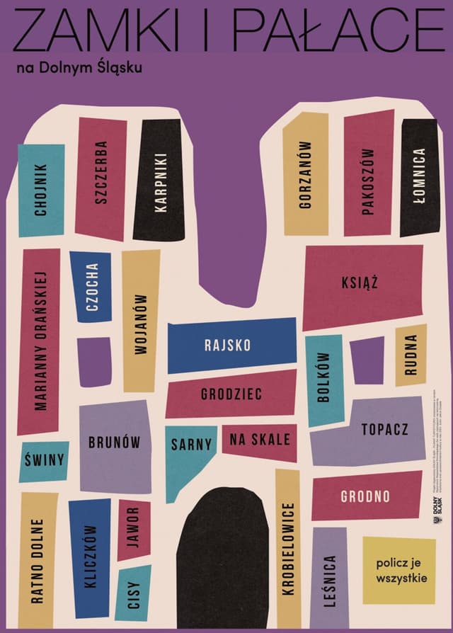 Poster Castles and Palaces in Lower Silesia, tourist poster, 50x70 cm, by J. Zasada, Jakub Zasada - DIMENSION