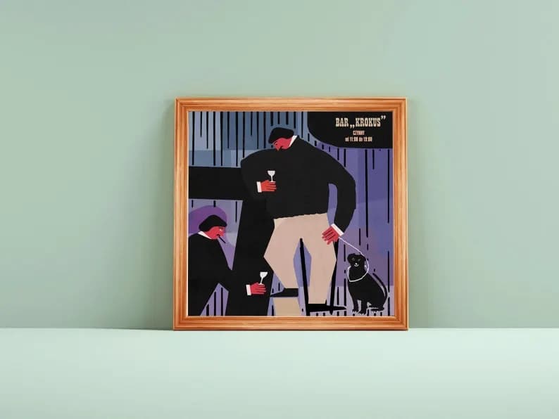 Plakat Smutni ludzie przy barze i pies, 30x30 cm, aut. J. Zasada, Jakub Zasada - 68248