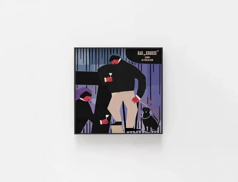 Plakat Smutni ludzie przy barze i pies, 30x30 cm, aut. J. Zasada, Jakub Zasada - 68247