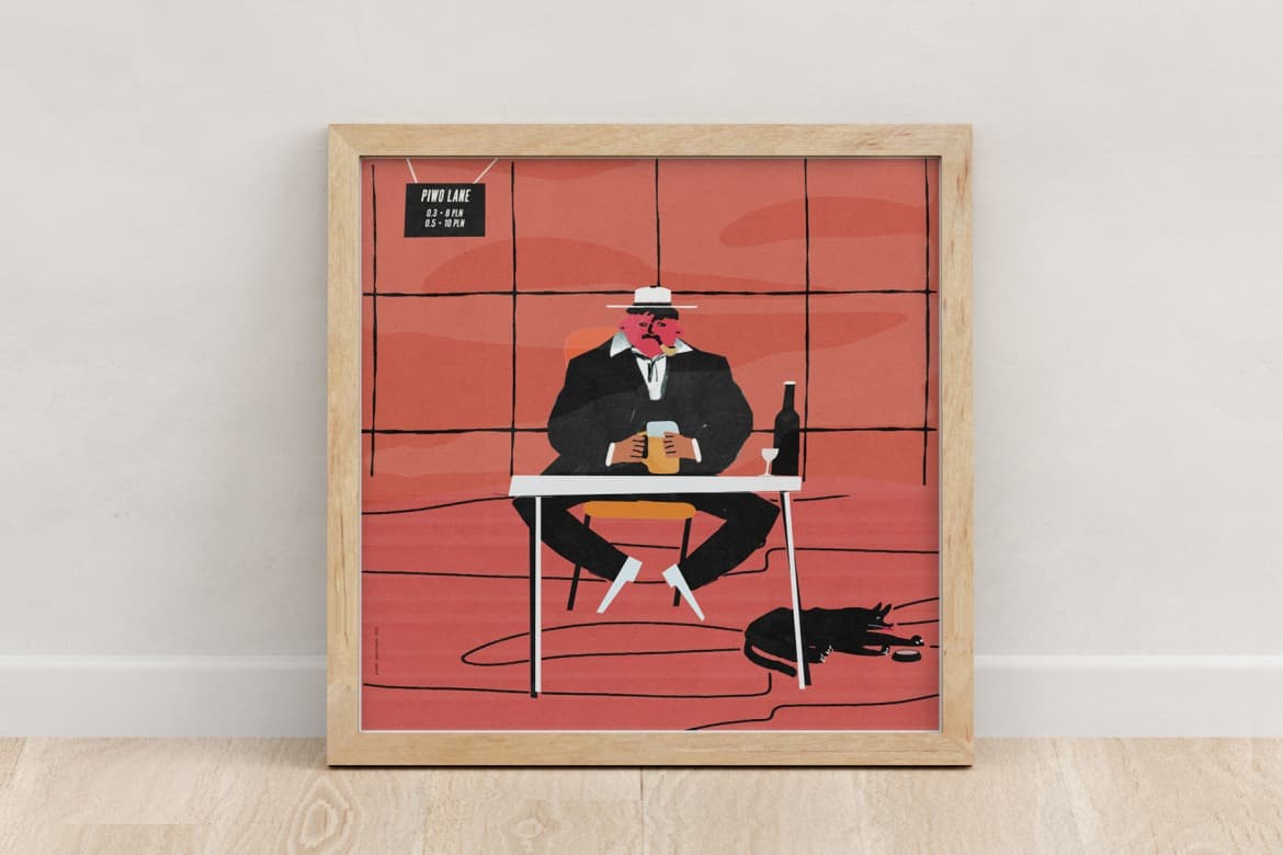 Poster Samotny smutny człowiek z psem pije w barze, 30x30 cm, by J. Zasada, Jakub Zasada - 68228