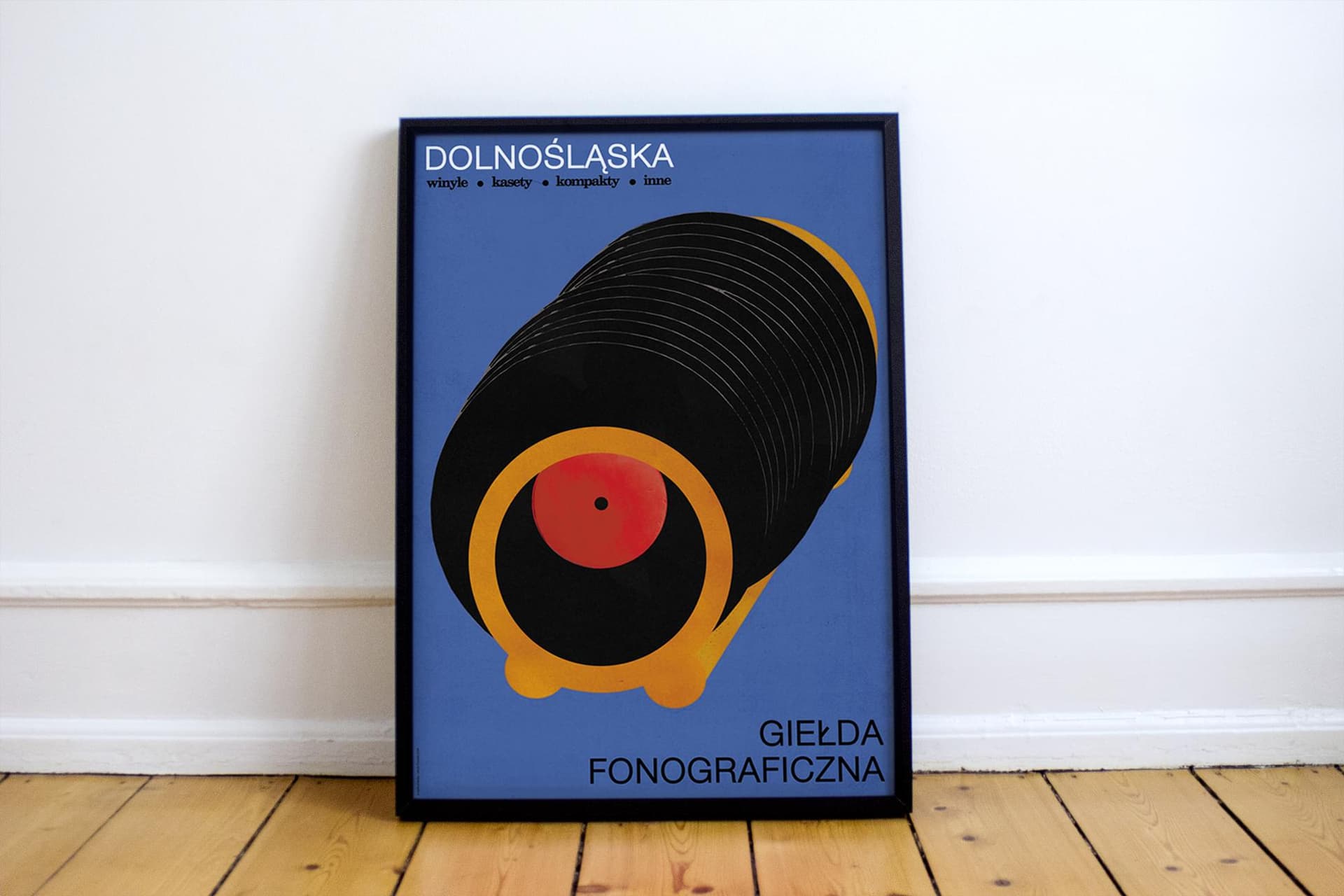 Plakat Dolnośląska Giełda Fonograficzna, płyty w stojaku, winyle, kasety, kompakty, inne, 48x68 cm, aut. J. Zasada, Jakub Zasada - 68347