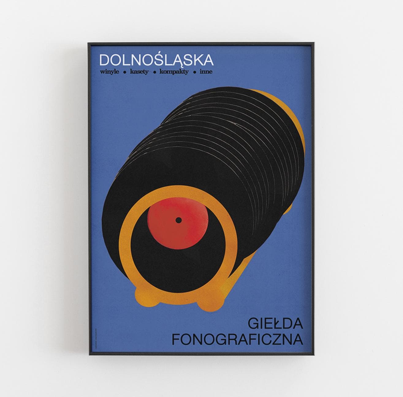 Plakat Dolnośląska Giełda Fonograficzna, płyty w stojaku, winyle, kasety, kompakty, inne, 48x68 cm, aut. J. Zasada, Jakub Zasada - 68346