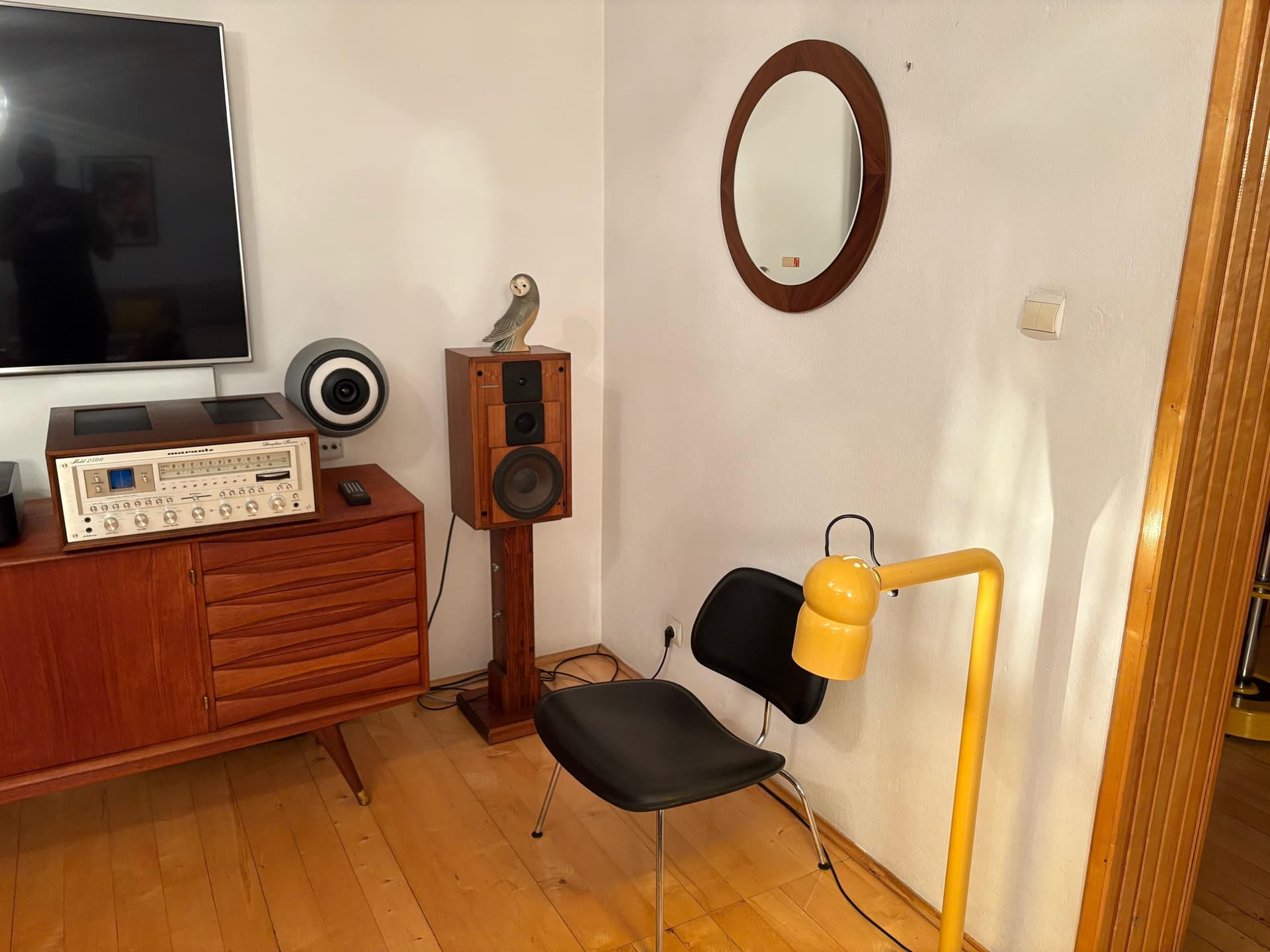 Wall mirror, Scandinavian style, dark brown walnut, Germany, 1960s. - 79502