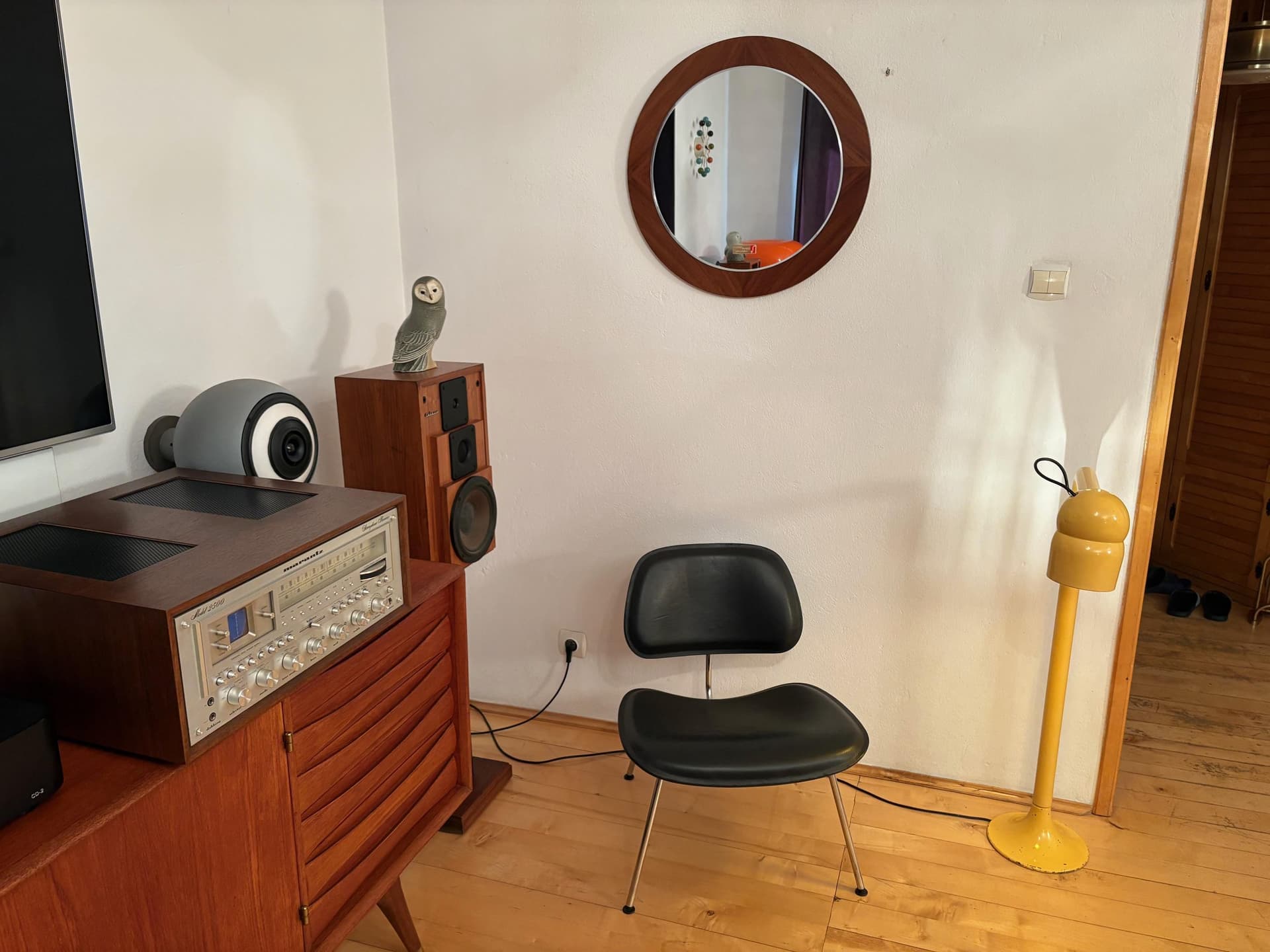 Wall mirror, Scandinavian style, dark brown walnut, Germany, 1960s. - 79501