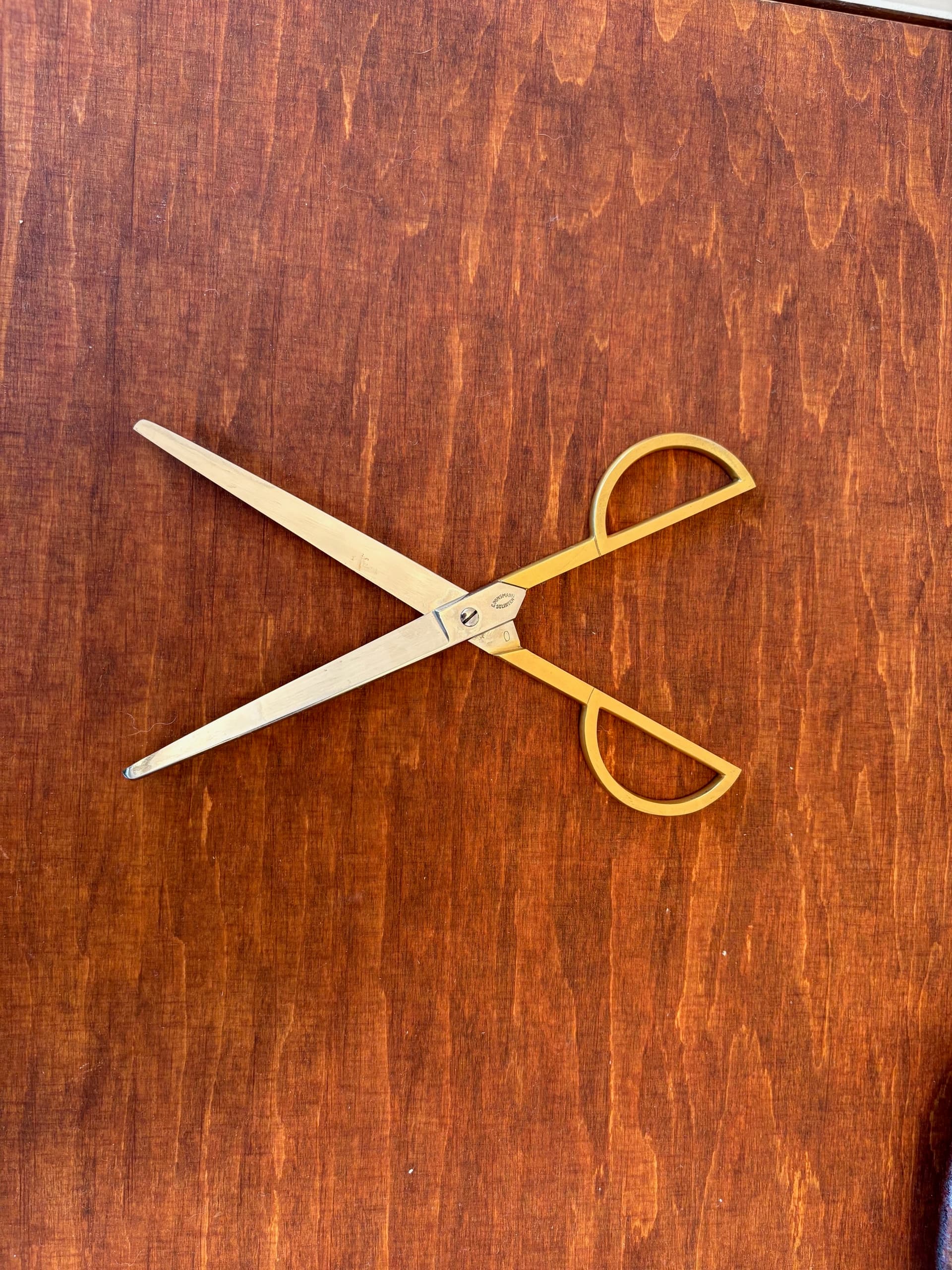 Office scissors, golden metal, Germany, 1960s. - 68495