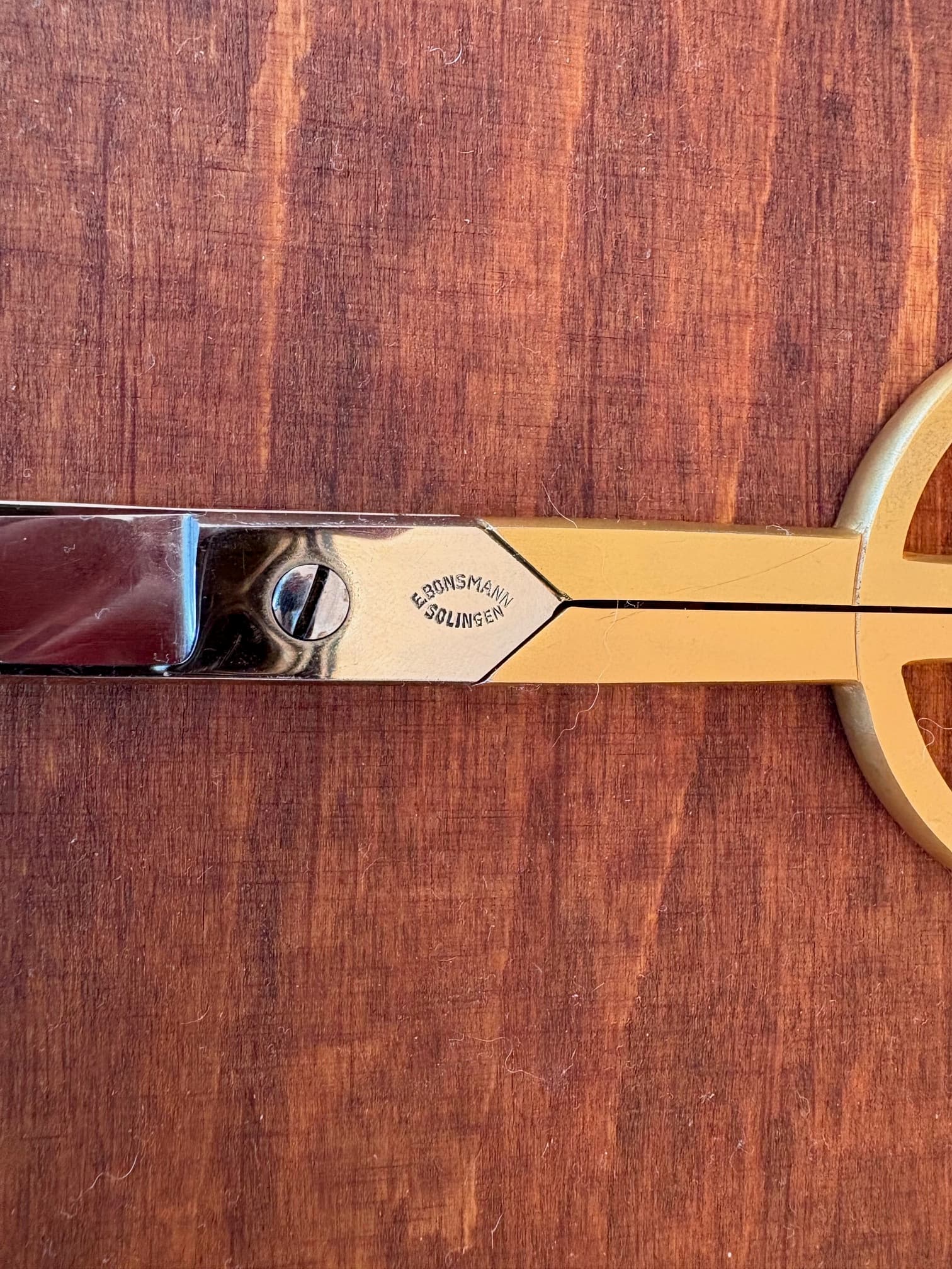 Office scissors, golden metal, Germany, 1960s. - 68499