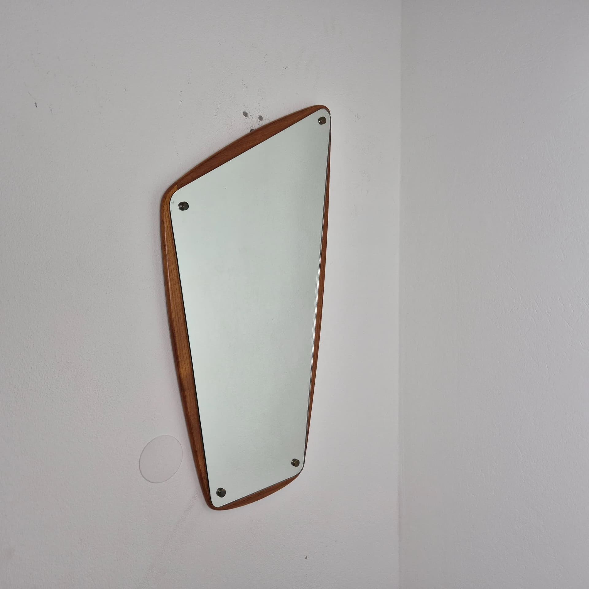 Lustro ścienne asymetryczne, drewno tekowe brązowe, Norwegia, lata 60. - 68539