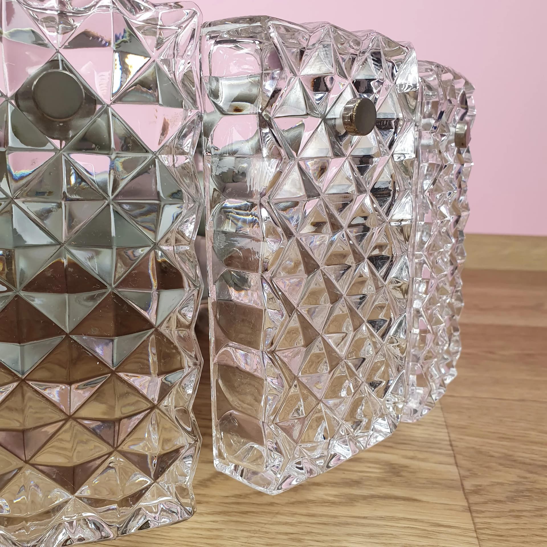 Żyrandol, szkło kryształowe przezroczyste, metal chromowany srebrny, Niemcy, lata 60. - 68552